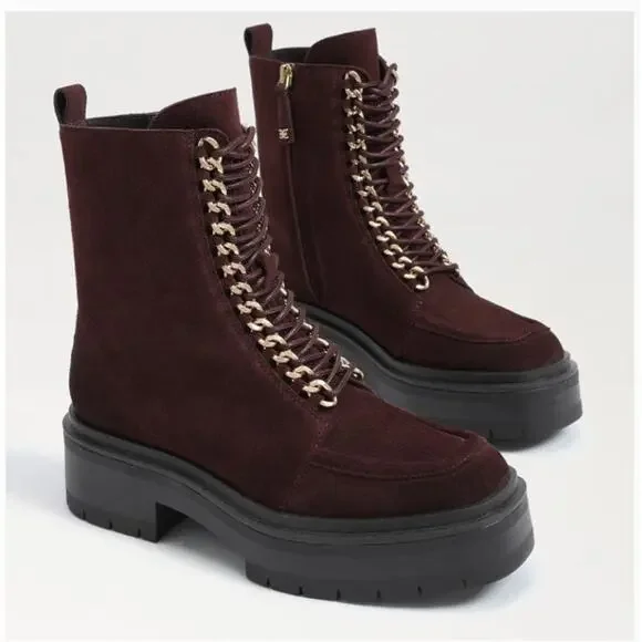 Sam Edelman Lovrin Bootie Spiced Pecan Size 5.5 NWOT Gold Details Dark Burgundy - Picture 13 of 13